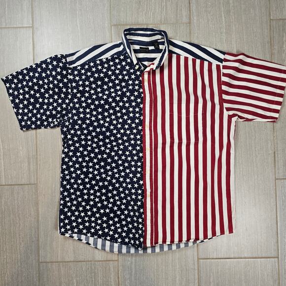 Vintage Structure Short Sleeve Button Up XL USA Flag Pattern XLarge - Picture 2 of 9
